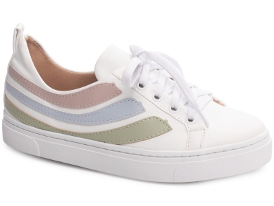 T�nis Branco Com Com Detalhe Verde, Azul E Rosa Stiloso