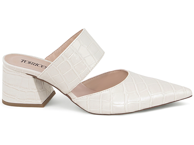 Mule Bico Fino Texturizada Branco
