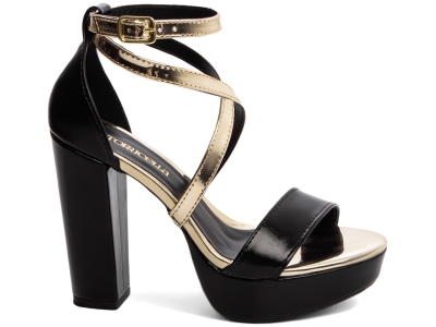 Sand�lia Meia Pata Preta Com Detalhe Dourado
