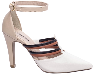 Sapato Scarpin Verniz White,bege, Preto E Caramelo Elegante