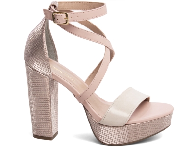 Sand�lia Meia Pata Rosa Metalizado