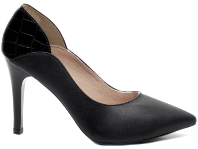 Sapato Scarpin Preto/ Croco Salto Fino