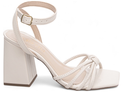 Sandlia Feminina Off White Salto Robusto