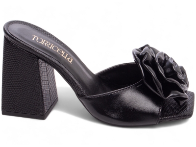 Sandlia Feminina Tamanco Preta Salto Robusto