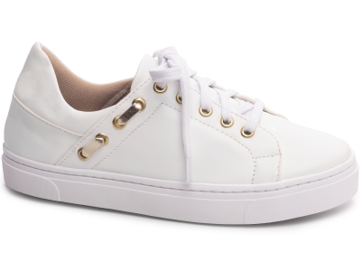T�nis Branco Com Tiras Metalizado Dourado