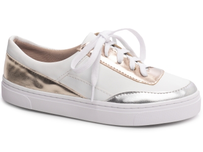 T�nis Branco Metalizado Prata Com Cobre