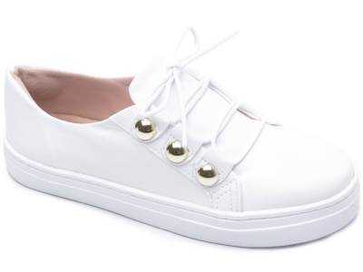 T�nis Slip On Branco Carda�o Detalhes Bot�es ABS