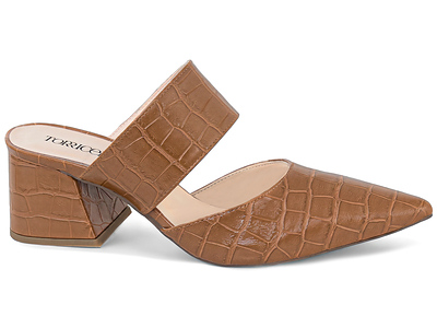 Mule Bico Fino Texturizada Caramelo